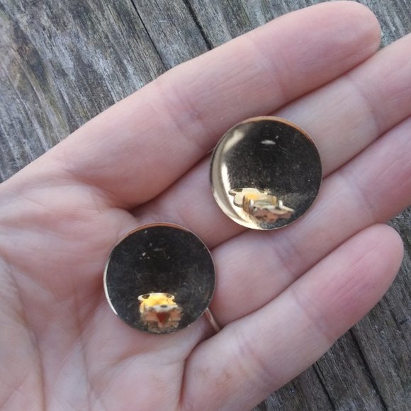 Gold filled round floral etched clip earrings 1 20 12K GF BAB - Picture 3 of 14